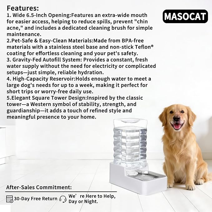 Automatic Dog Water Dispenser: White 9L Stainless Steel Gravity Feeder - BPA-Free Large Capacity for Pets
