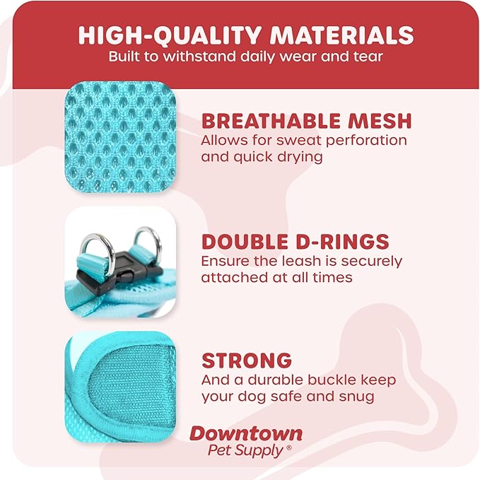 Downtown Pet Supply Step-in Dog Harness – No Pull, Adjustable Padded Mesh with Reflective Trim, Secure Buckle Strap – Comfortable & Breathable Small Dog Harness, Small, Light Blue
