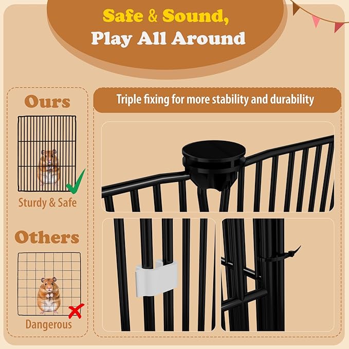 22 Panels Small Animal Playpen, Rabbit Cage with Doors & Waterproof Mat, Metal Wire Yard Fence, The Guinea Pig Cages for Hamsters, Chicken, Hedgehogs, Indoor Outdoor C&C Cage Black