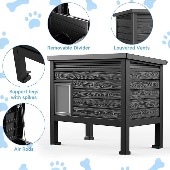Outdoor Cat House,Weatherproof Feral Cat Shelter with Rasied Floor &Windscreen,Insulated Outdoor Cat House for Feral Cats,Rabbits,Multiple Small Animals(Black)