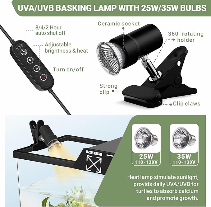GOZILLA Mini Aquatic Turtle Tank Kit with Adjustable Lamp,PC Turtle Tank Starter Kit,Small Hermit Crab Tanks with Lid, Hanging Platform for Baby Turtles,Crabs,Fish.(11.8×7.24×7.1''/Black Kit)