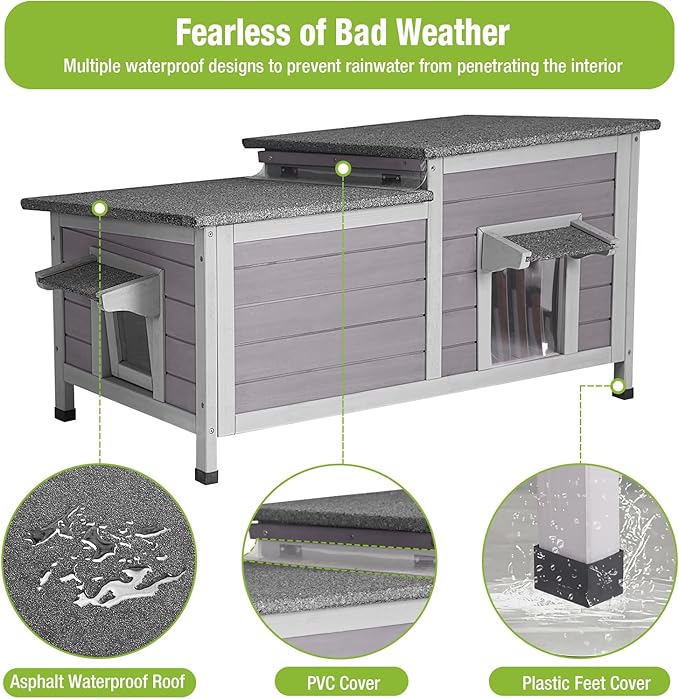GUTINNEEN Outdoor Cat House Weatherproof Feral Kitty Shelter for Winter Cat Condo with Large Opening Roof (1-Story（AIR93）)