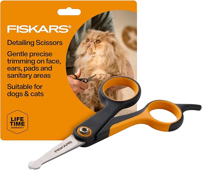 Fiskars Pet Scissors, Dog & Cat Grooming Scissors, Rounded Tips & SoftGrip Handle for Delicate Areas, Cat and Dog Supplies, 5.5”, Orange/Black, Detailing Scissors