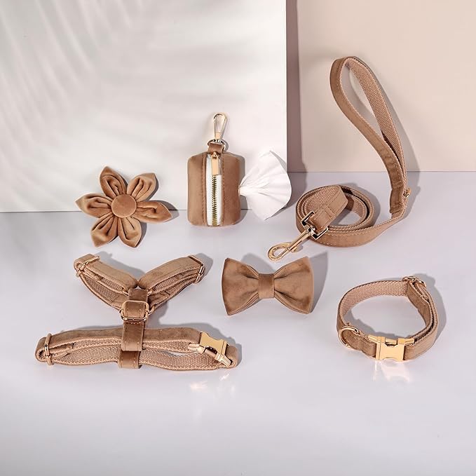 PETDURO Personalized Dog Collars Fancy Velvet with Custom Name Engraved for Large Medium Dog - Matching Leash, Bow Tie, Harness and Poop Bag Holder Available - Metal Buckle - Multi-Colors (M)