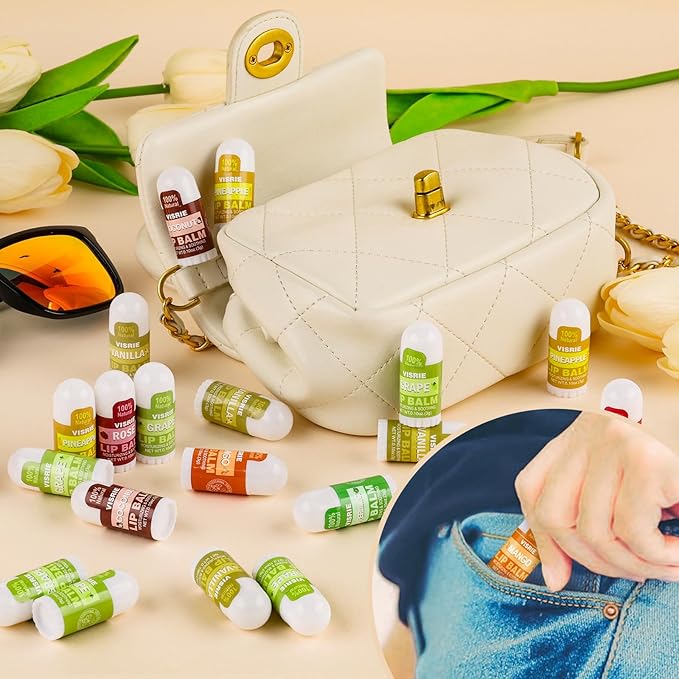 60 Pack Mini Lip Balm Bulk, Natural Lip Balm with Vitamin E & Beeswax, Moisturizing Lip Care for Dry Lips, Perfect for Party Favors, Care Packages & Small Gifts