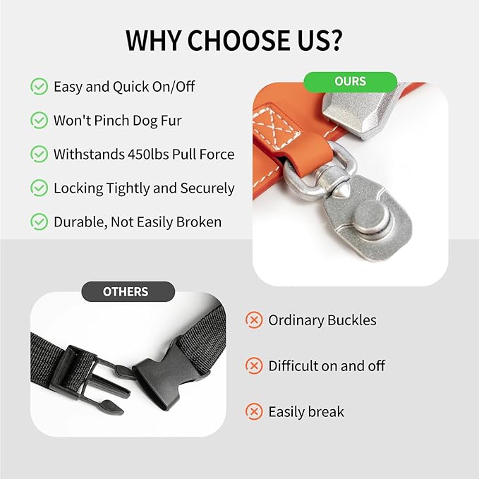 Magnetic Quick-Release Buckle Dog Harness and Leash Set, Easy Walk Faux Leather Puppy Harness and Leash, Easy On & Off Dog Vest for Small, Medium, Large Girl Boy Dogs for Training, Orange,S