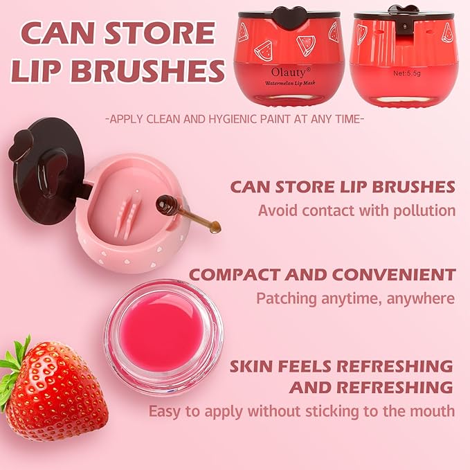 3Pcs Bee Lip Balm Lip Mask Honey Pot, Galentines & Valentines Day Gifts, Strawberry, Watermelon, Honey Balm Party Favors, Moisturizing Lip Mask Overnight Reduces Lip Lines Prevention Dry Lip