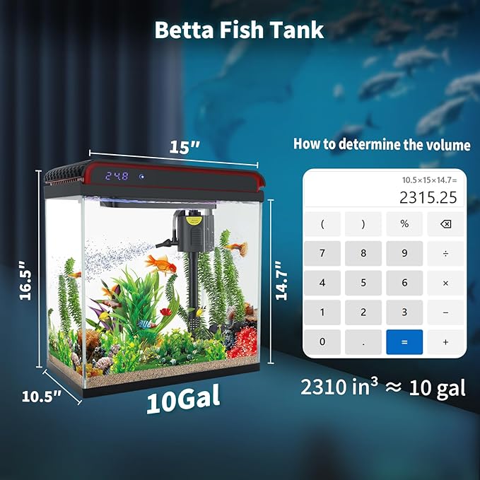 Betta Fish Tank, 10 Gallon Fish Tank Glass Small Aquarium Starter Kits Self Cleaning with 3 Types of LED Lights and Filter Water Pump, Ultra Quiet Decoration Kids Room Gift