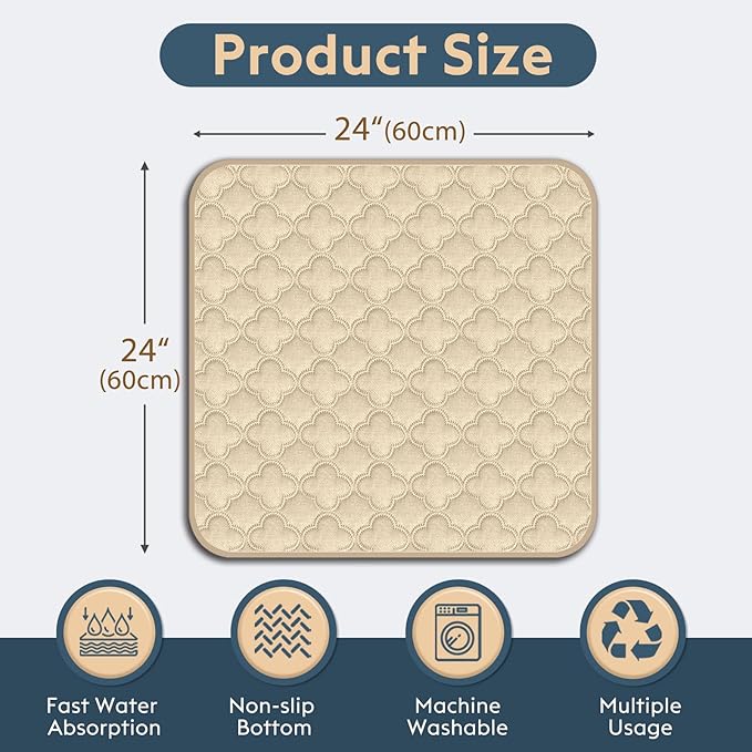 Washable Pee Pads for Dogs - 2 Pack Reusable Waterproof Puppy Training Pads, Super Absorbent with Dog Paw Shape Non-Slip Backing (Cream, 24" X 24" - 2 Pack)
