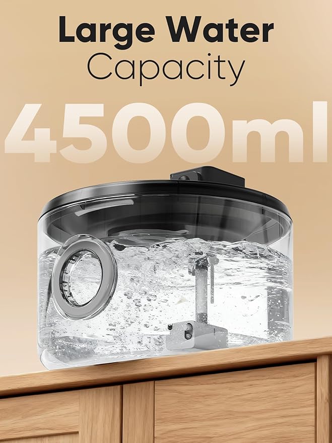 FUKUMARU Wireless Cat Water Fountain, 2025 Upgraded 152oz/4.5L Stainless Steel Battery Operated Dog Water Dispenser, Cordless Automatic Pet Fountain with 3 Modes, Hydrate for up to 15 Days