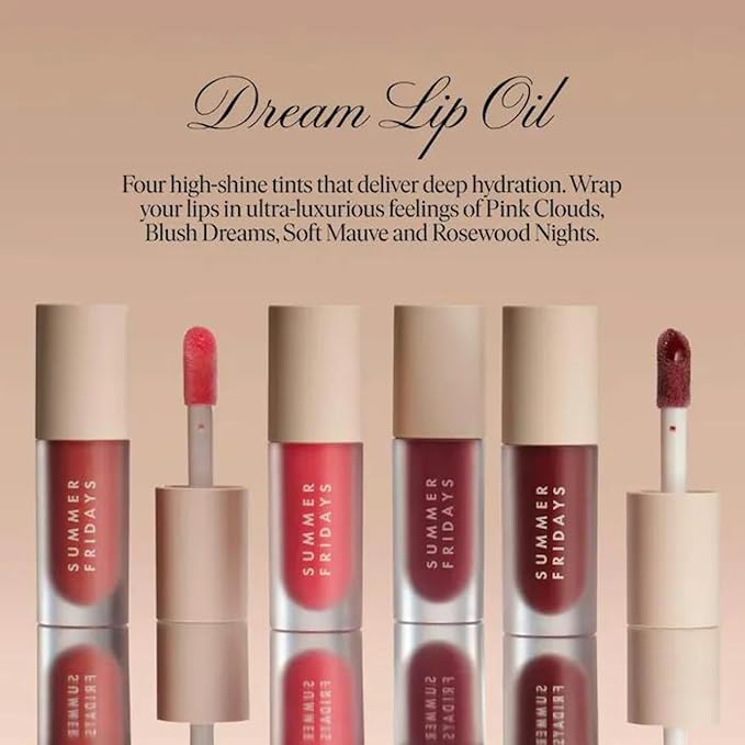 Summer Fridays Dream Lip Oil - Hydrating Tinted Lip Gloss Oil - Non-Sticky Formula with Skincare Benefits for Long-Lasting Softness + Shine - Effortless Beauty Gifts - Blush Dreams (0.15 Oz)