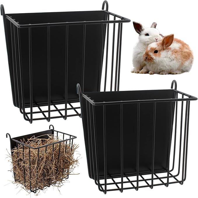 2PCS Rabbit Hay Feeder with Heavy-Duty Metal Frame Hay Holder，for Bunny, Guinea Pigs,Chinchillas-6.9x4.7x6.6 inch……