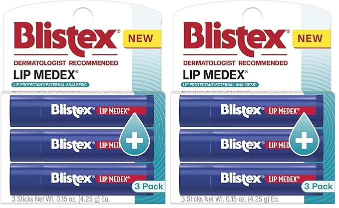 Blistex Lip Medex Stick, 0.15 oz Each, Advanced Hydration, Medicated Relief with Cooling, Soothes and Protects, Restores Healthy Moisture Balance to Lips, 3 Count (Pack of 2)