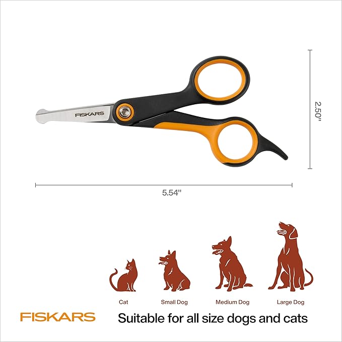 Fiskars Pet Scissors, Dog & Cat Grooming Scissors, Rounded Tips & SoftGrip Handle for Delicate Areas, Cat and Dog Supplies, 5.5”, Orange/Black, Detailing Scissors