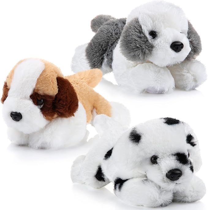 Skylety 3 Pcs 7.87 Inches Dog Stuffed Animal Plush Dogs Soft Plush Toy Pillow Fluffy Puppy Set for Puppy Birthday Party Favor Home Decor(St. Bernard, Shepherd, Spotted Dog)