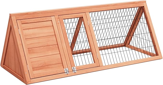 Small Chicken Coop Indoor Outdoor, Wooden Triangle Quail Cage All Weather Used Bunny Hutch with with Wire Fence,Pull-Out-Tray for Chick Duck Rabbit Guinea Pig(Brown)