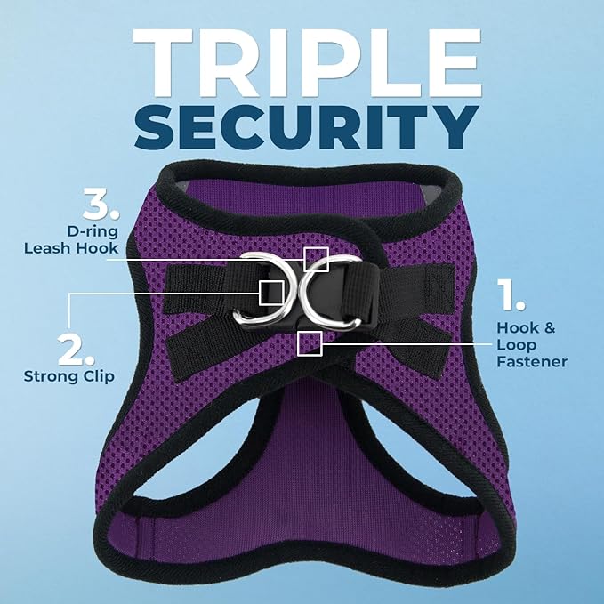 Best Pet Supplies Voyager Step-in Air Harness - All Weather Mesh, Reflective, No Pull Harness for Dogs, Cats - Secure with Hook & Loop Fastener, Buckle, Double D-Rings - Purple/Black Trim, XL