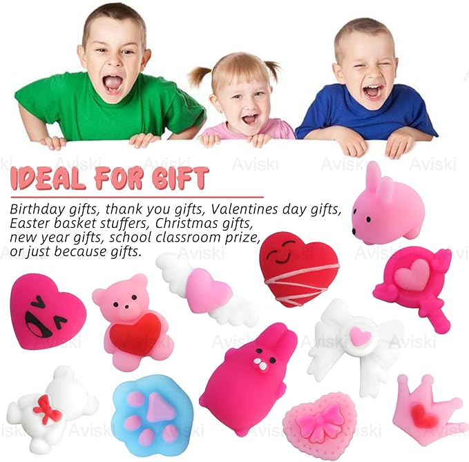 100PCS Valentines Day Mochi Squishy Toys, Mini Kawaii Squishies Soft Fidget Toys Stress Squeeze Toys Party Bags Filler, Small Stocking Stuffers for Classroom Prizes Boys Girls Birthday Exchange Gifts