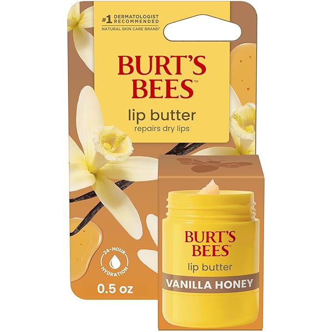 Burt's Bees Vanilla Honey Lip Butter, Repairs Dry Lips, 24 Hour Hydration, Locks in Moisture, Includes Shea and Mango Butters, Antioxidant Rich Vitamin E, Convenient Twist Up Dispenser, 0.5 Oz.