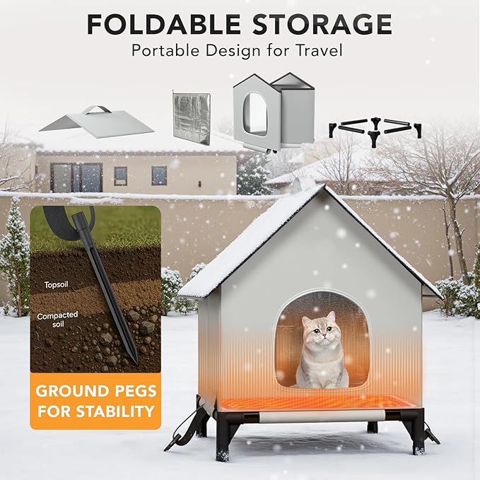 Heated Cat House with Heating Pad for Outside&Indoor,Insulated and Weatherproof,Selfwarming Cat Shelter,Large Cave Bed for Garden(22 x 22 x 26 inch,XL,Heating pad)