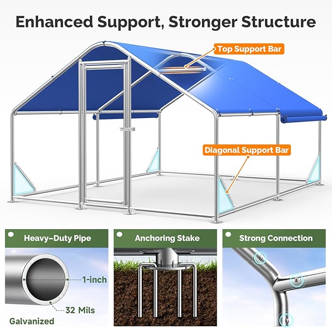 Large Metal Chicken Coop with Galvanized Hardware Cloth, Chicken Coop Run Pen for Yard with Waterproof Cover, Outdoor Large Walk-in Chicken Coops for 20 Chickens Duck Pen House Cage Run