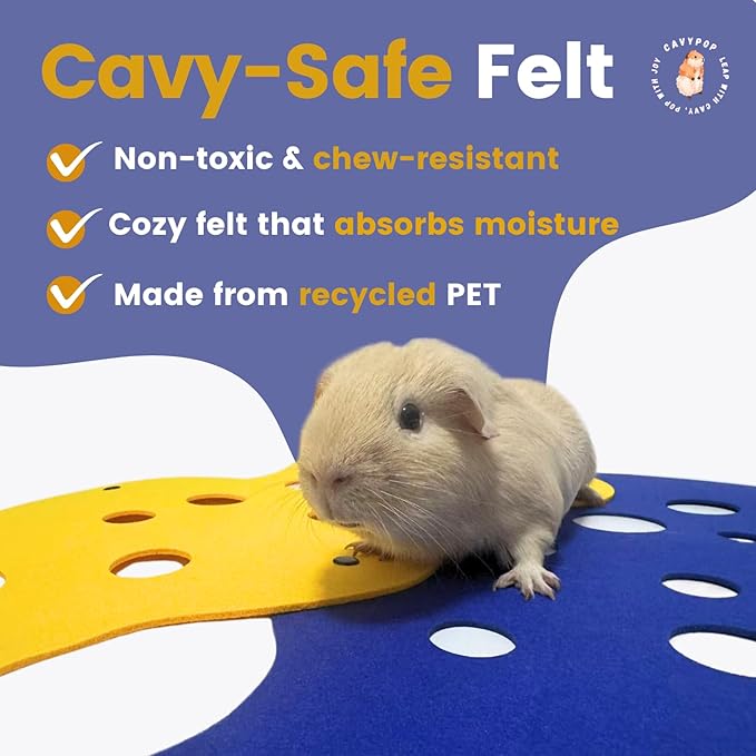 Guinea Pig Tunnels, Foldable Fleece Hideout Beds with Cheese-Hole Design, 2 Pack Modular Tunnel Set for Play and Rest, Brings Comfort and Enrichment to Guinea Pig Cages-Blue&Grey