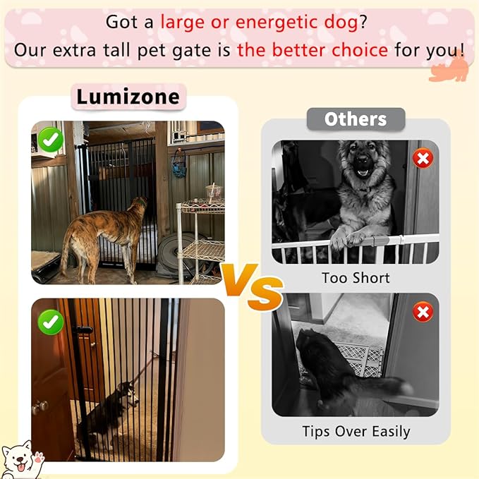 Lumizone Extra Tall Cat Gate 55.12" High Pressure Mounted Extra Wide 2025 New (17 Sizes) 1.37" Gap No Drilling Auto-Close One-Handed Operation Tall Pet Gate for Dogs(White, 55.12" H x 29.92"-46.64" W)