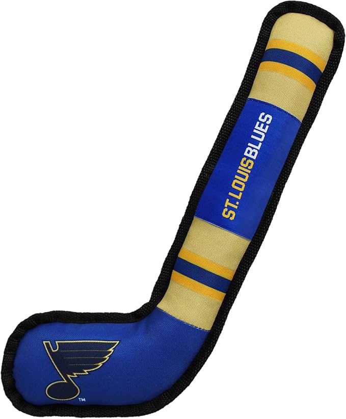Pets First Dog Toy Tough Nylon with Inner Squeaker Licensed by NHL St. Louis Blues Hockey Stick Toy for Dogs & Cats. Play Hockey with Your Pet with This Licensed Dog Tough Toy
