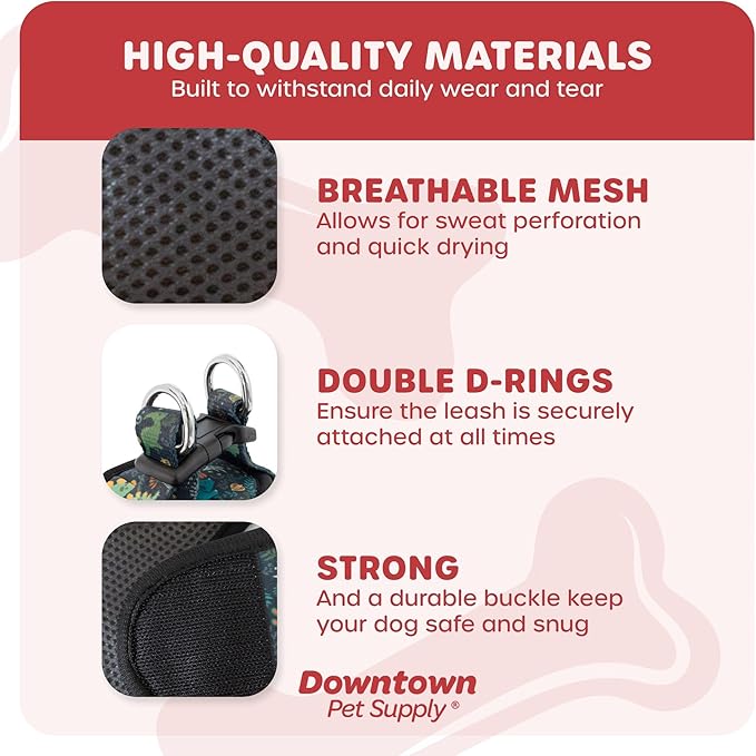 Downtown Pet Supply Step-in Dog Harness – No Pull, Adjustable Padded Mesh with Reflective Trim, Secure Buckle Strap – Comfortable & Breathable Small Dog Harness, X-Large, Dinosaur