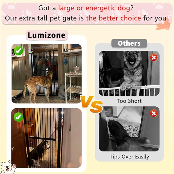 Lumizone Extra Tall Cat Gate 61.02" High Pressure Mounted Extra Wide 26.38"-30.11" (17Sizes) 1.37" Gap No Drilling Auto-Close Tall Pet Gate for Dogs (Black, 26.38"-30.11" W)