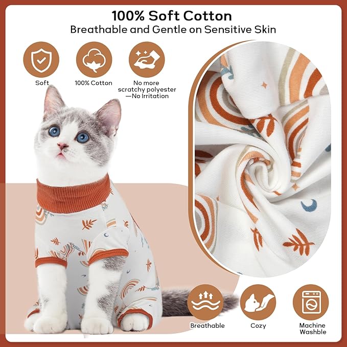 QBLEEV Cat Recovery Suit for Post Surgery, Spay Neuter Suit for Cats, Soft Stretchy Cotton Cat Onesie for Skin Diseases, Anti-Lick Surgical Shirt Pajamas for Abdominal Wound, Kitten Cone Alternative