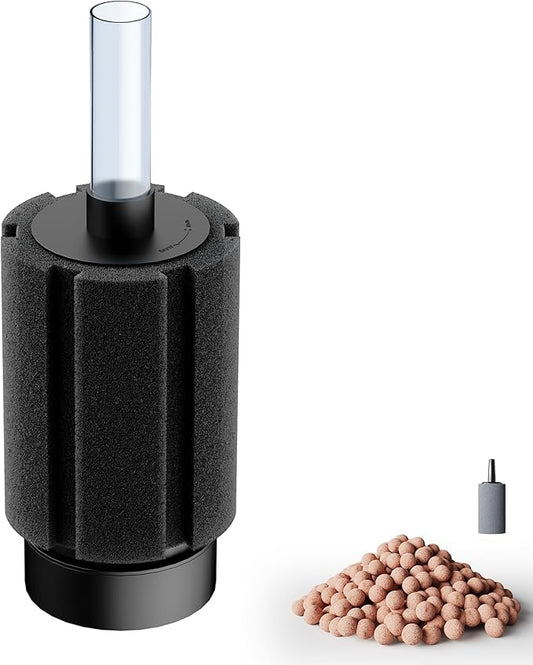 10-150Gal Aquarium Sponge Filter with Ceramic Media and Bubble Diffuser Ultra Quiet Fish Tank Filters fit Breeding Fry Betta Shrimp Fish Tank (1 Pack, S(10-50 Gallon))