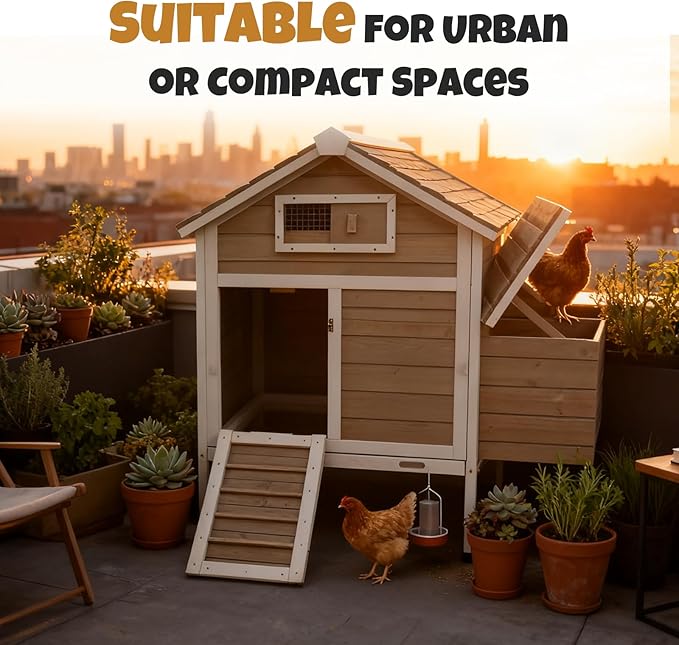 Chicken Coop Outdoor, Wooden Chicken House with 2 Nesting Boxs, Poultry Cage with Leak-Proof Pull-Out Tray, Lockable Ramp Door, Roosting Bars, Easy Assembly（32" L x 23.6" W x 36.6" H