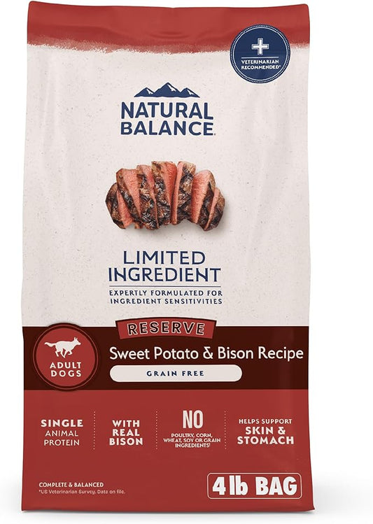 Natural Balance Limited Ingredient Adult Grain-Free Dry Dog Food, Reserve Sweet Potato & Bison Recipe, 4 Pound (Pack of 1)