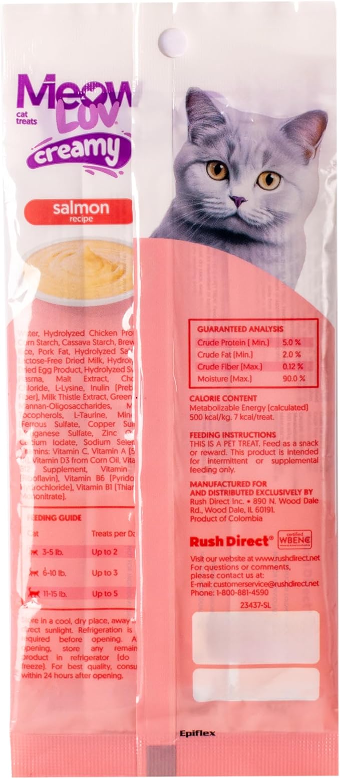 Ultra Chewy Meow Luv Salmon Recipe Lickable Cat Treats - Delicious Squeezable Cat Treats - Carrageenan Free - No Artificial Preservatives - Irresistible Snack - 0.5 Ounce Tubes (Pack of 10)