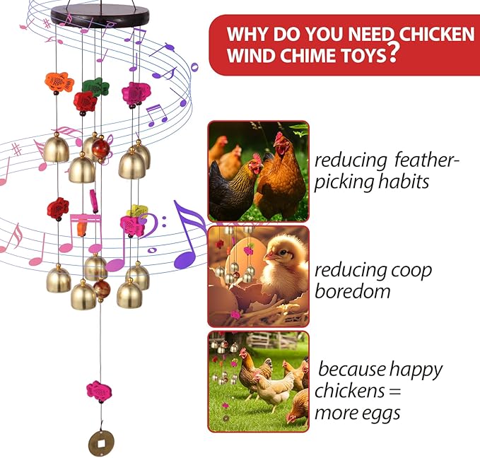 Chicken Toys for Coop,Cute Hanging Chickens Enrichment Toys Decor for Chicken Coop,Wind Chime Toys with Colorful Bells for Hens Chicks Poultry Birds Parrots,Duck