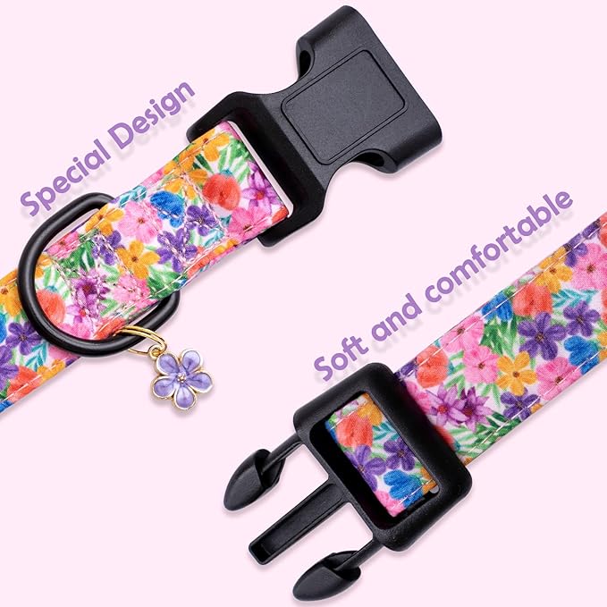 Faygarsle Dog Collar for Small Medium Large Dogs Cute Puppy Collars for Female Dogs Floral Patterned Pet Collars for Summer Spring Wedding Puppy Necklace Girl Dog Collar S