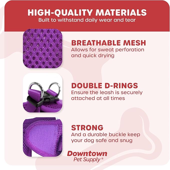 Downtown Pet Supply Step in Dog Harness No Pull, X-Large, Purple - Adjustable Harness with Padded Mesh Fabric and Reflective Trim - Buckle Strap Harness for Dogs