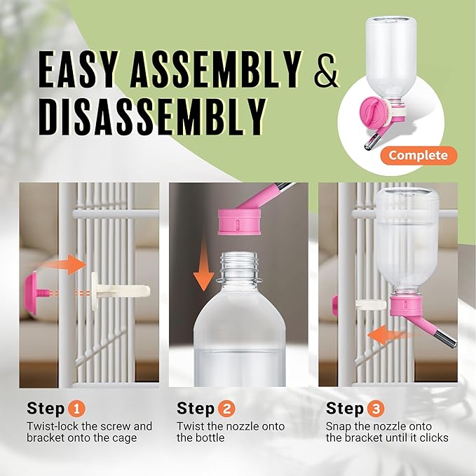 Choco Nose Patented Mini No-Drip Water Bottle/Feeder for Hamsters/Hedgehogs/Gliders/Rats/Mice/Other Small Pets and Animals - for Cages, Crates or Wall Mount. 10.2oz. Nozzle 10mm, Pink (C125)
