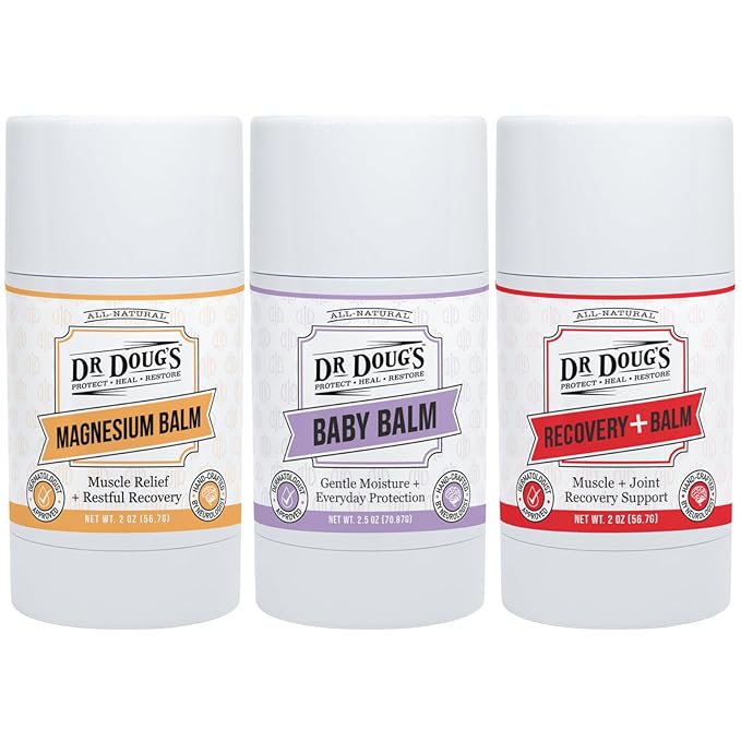 Dr. Doug's Mom & Baby Toolkit – 3-Piece Organic & Natural Skincare Set for Daily Infant Care and Mom Wellness | Baby Balm, Magnesium Balm, Recovery Balm (3 Pcs x 2 oz)