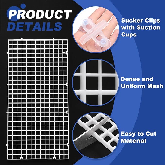 uxcell 2Pcs Aquarium Fish Tank Divider, 12x6 Inch Plastic Egg Crate Light Diffuser Grid Filter Bottom Partition Separator with Sucker Clips and Suction Cups for Aquarium, White