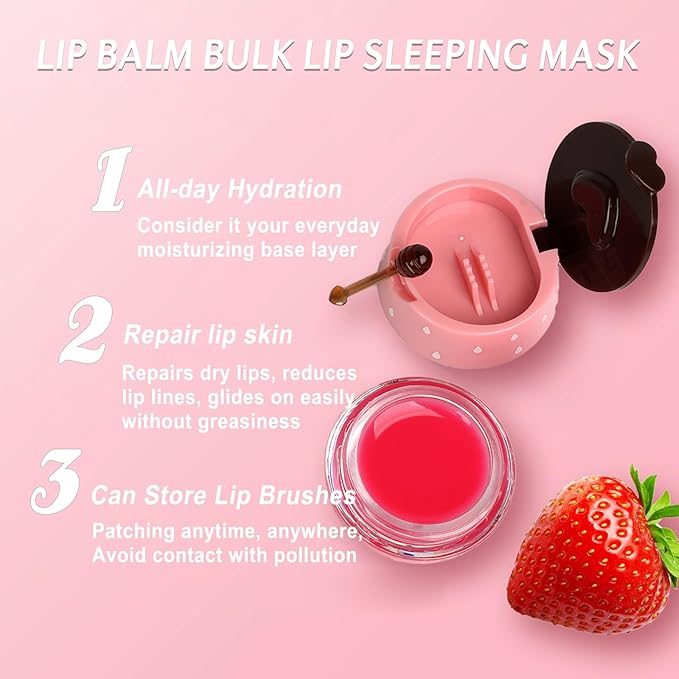 10 PCS Bee Lip Balm Lip Mask Honey Pot,Strawberry,Watermelon,Cherry,Peach,Apple Lime,Mint,Honey Lip Balm Bulk Gifts Lip Sleeping Mask Overnight Lip Moisturizer,Mothers Day Gifts,Party Favors for Women
