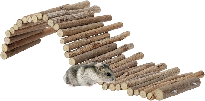 Hamster Toys, Flexible Hamster Wooden Bridge, 11.8In Hamster Fence, Hamster Cage Decor and Platforms, Hamster Cage Accessories(11.8In)