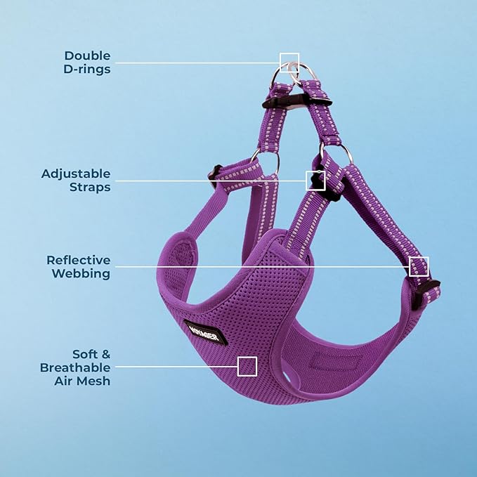 Best Pet Supplies Voyager Mesh Dog Breathable Harness Reflective Stitching, All Weather Adjustable for Walking Training, or Running - Heavy Duty & Durable, Harness (Purple), XS