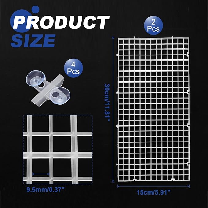 uxcell 2Pcs Aquarium Fish Tank Divider, 12x6 Inch Plastic Egg Crate Light Diffuser Grid Filter Bottom Partition Separator with Sucker Clips and Suction Cups for Aquarium, Clear