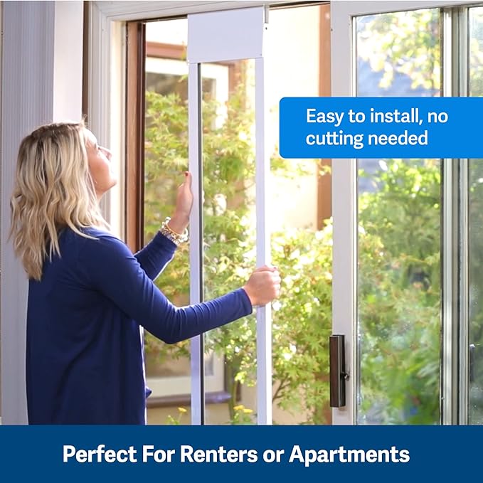 PetSafe Sliding Glass Pet Door - No-Cut DIY Install Doggy Door for Renters - Aluminum Frame - Adjustable Height 75 7/8" to 80 11/16" - Ideal for Small Dogs Up to 15 lb - White