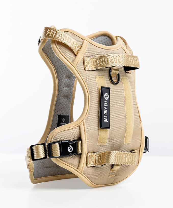 2025 New Edition, Fei & Eve Classic Dog Harness - Quick-Release Buckles | 3-Point No-Pull Control | Heavy-Duty 900D Nylon | Dual Safety Handles | Breathable Mesh | Adjustable Fit | Small,Champagne