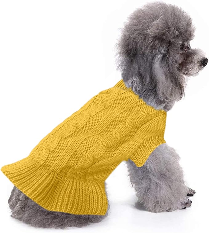 CHBORCHICEN Small Dog Sweaters Knitted Pet Cat Warm Dog Sweatshirt Winter Clothes Kitten Puppy Sweater (L, Dress-Yellow)