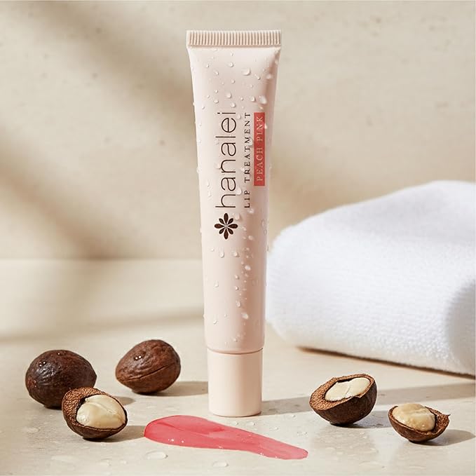 Hanalei Lip Treatment for Dry, Chapped Lips – Intensive Overnight Moisturizer with Kukui Oil, Shea Butter & Grapeseed Oil – Hydrating Balm for Healing Cracks – Peach Pink Tint, 15g – Cruelty-Free