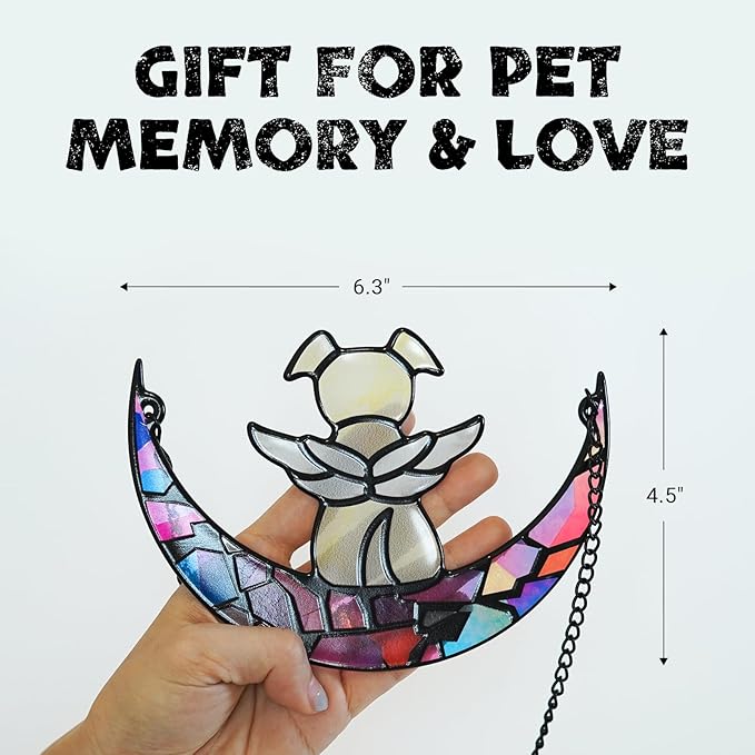 Stained Glass Angel Dog Memorial Suncatcher, Memorial Window Hanging Gifts for Loss of Dog | Sympathy Gifts | Passing Away Remembrance Memory Ornaments for Pet Lovers | Pet Bereavement